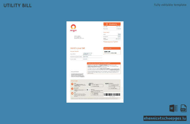 Australische Stromrechnung von Origin Energy (Word-Version 2) – Beispielvorschau